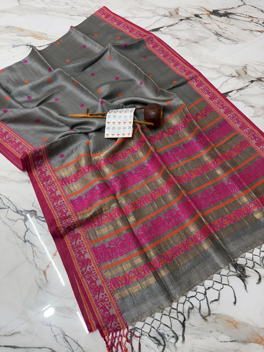 Tussar bi tussar baluchori saree // Bengal own loom collection