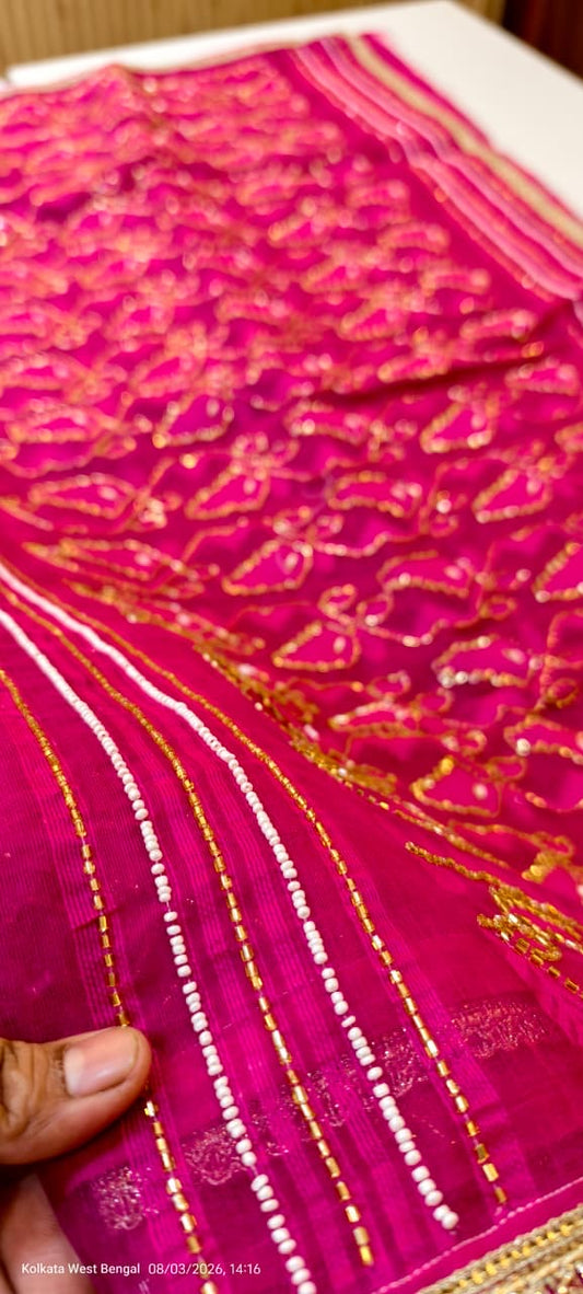 Rani coloured kardana jamdani with blouse piece