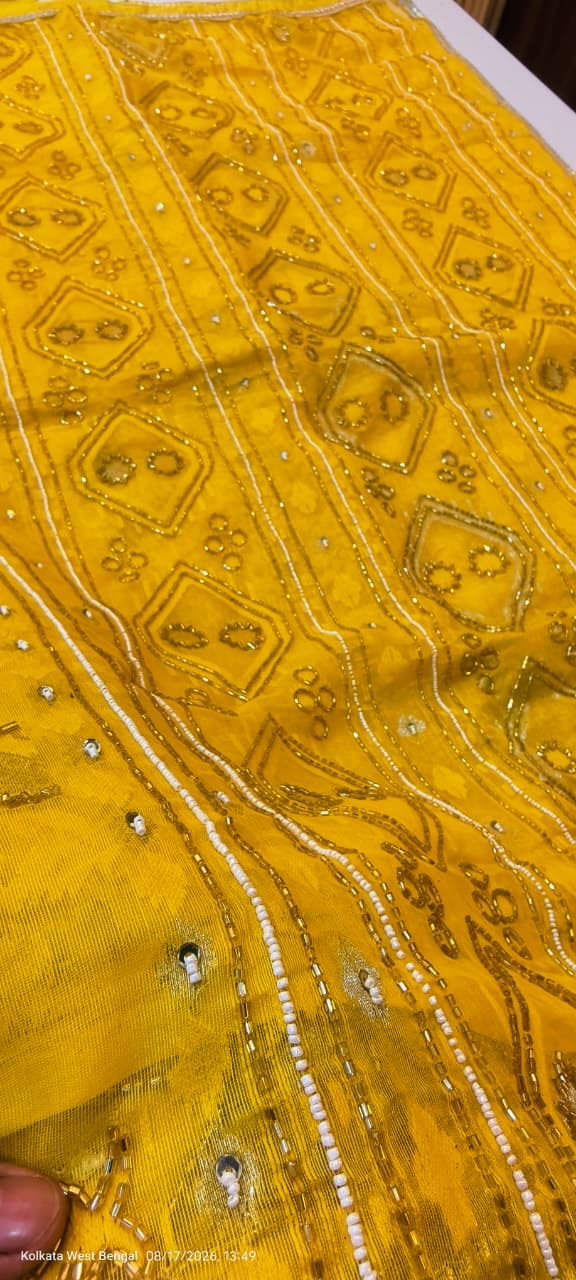 Karchupi work on kardana jamdani saree