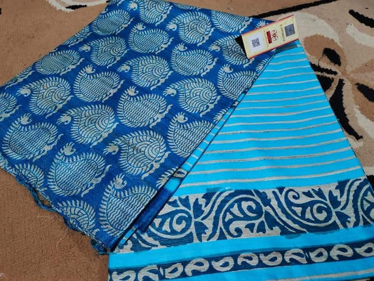 Tussar silk Gicha pallu printed saree silk mark certified