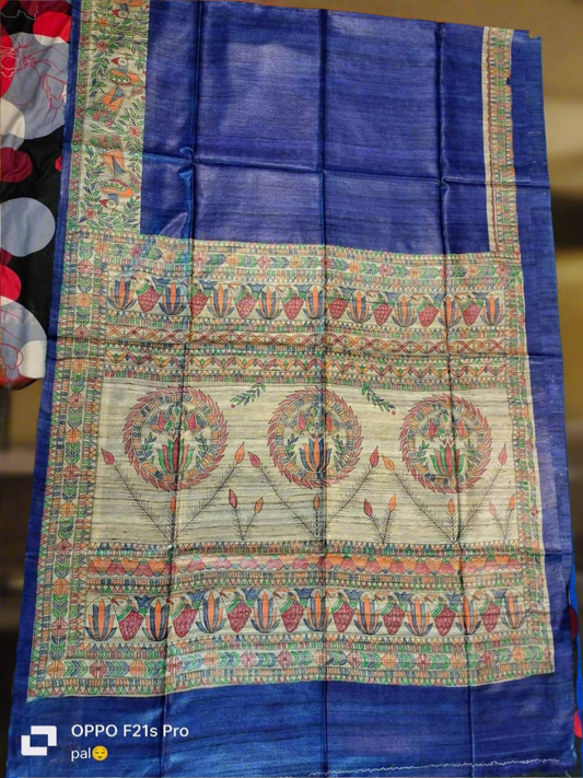 Madhubani hand paint on desi tussar