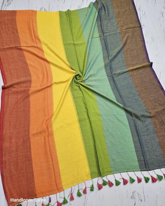 Rainbow mul cotton saree