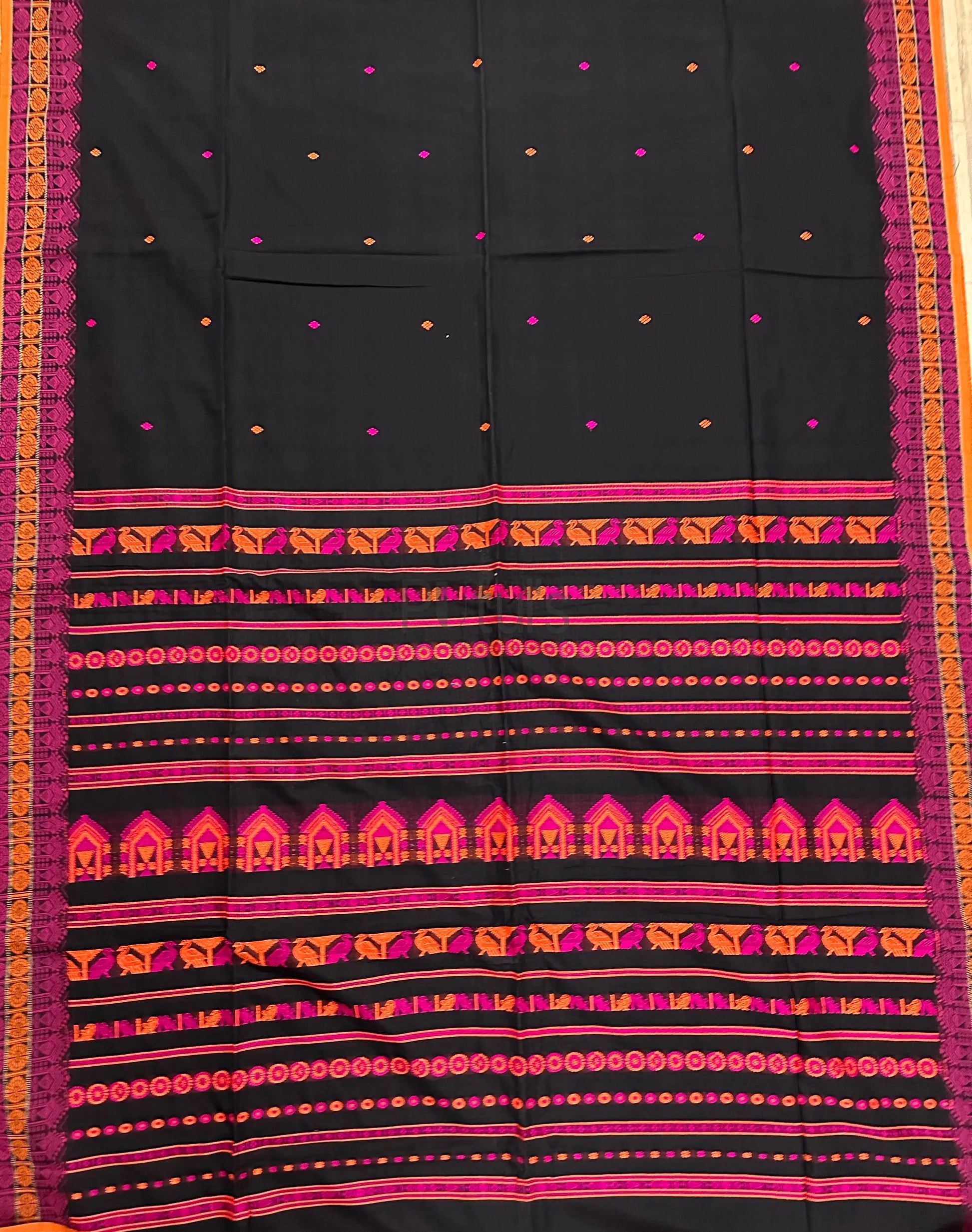 Dolabedi motif khadi cotton saree of black colour Putul's Fashion