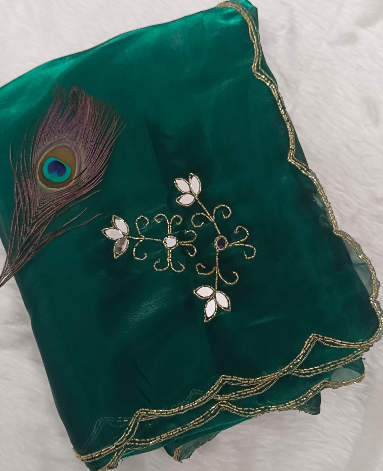 Bottle green Jimmy choo saree with handwork khatli work