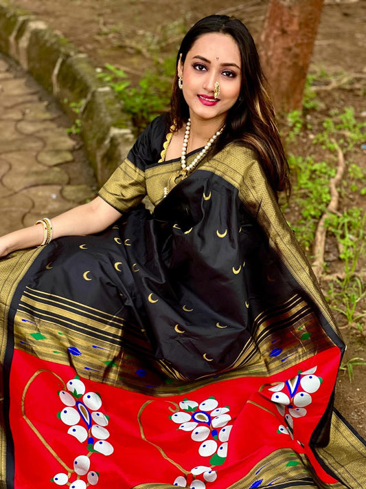 Black coloured paithani silk saree