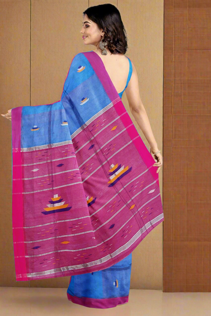 handloom saree with ship motif