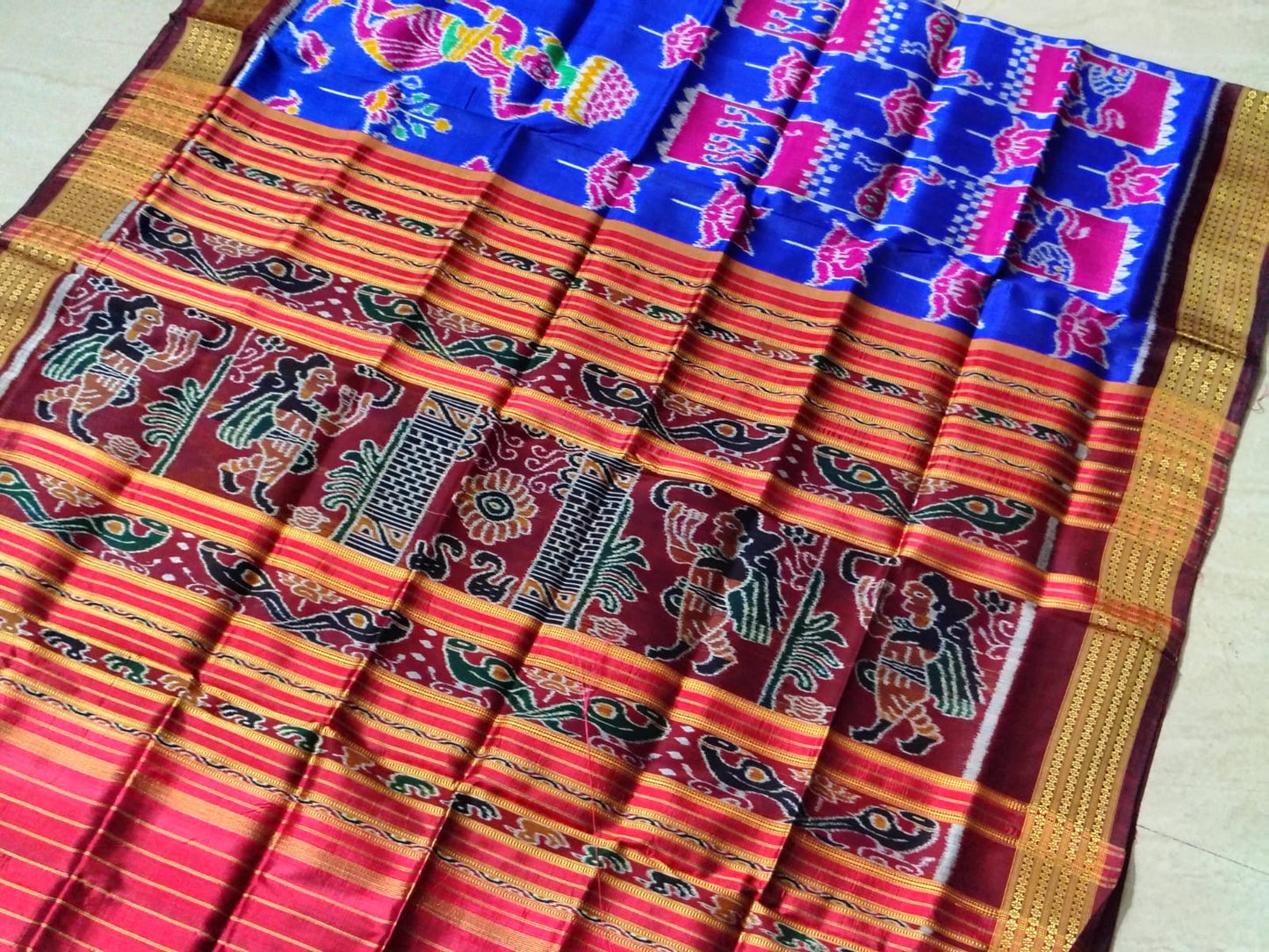 Royal Blue Subh-Vivah Welcome Sambalpuri Mulberry Khandua Silk Saree