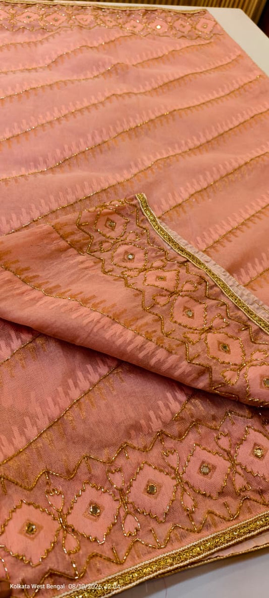 Kardana(karchupi) work on jamdani saree