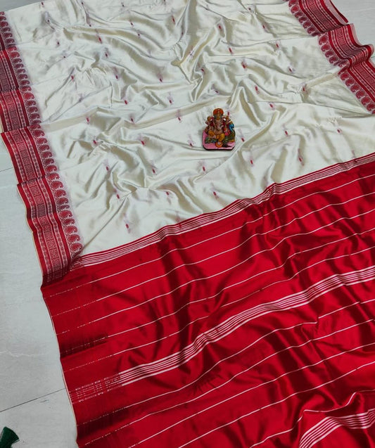 Semi gorod silk replica saree white red