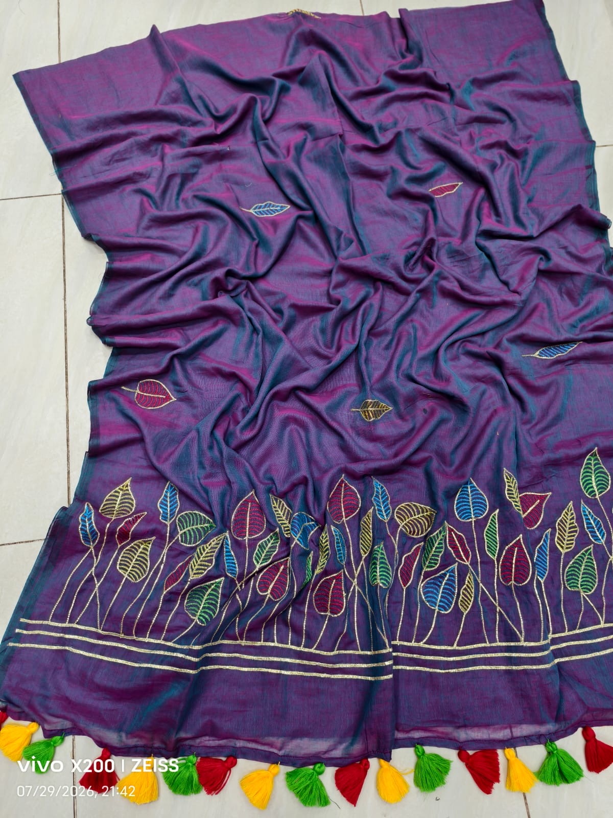 Hand Embroidered Mul Cotton Saree