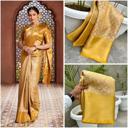 Tissue kanjivaram silk saree golden colour