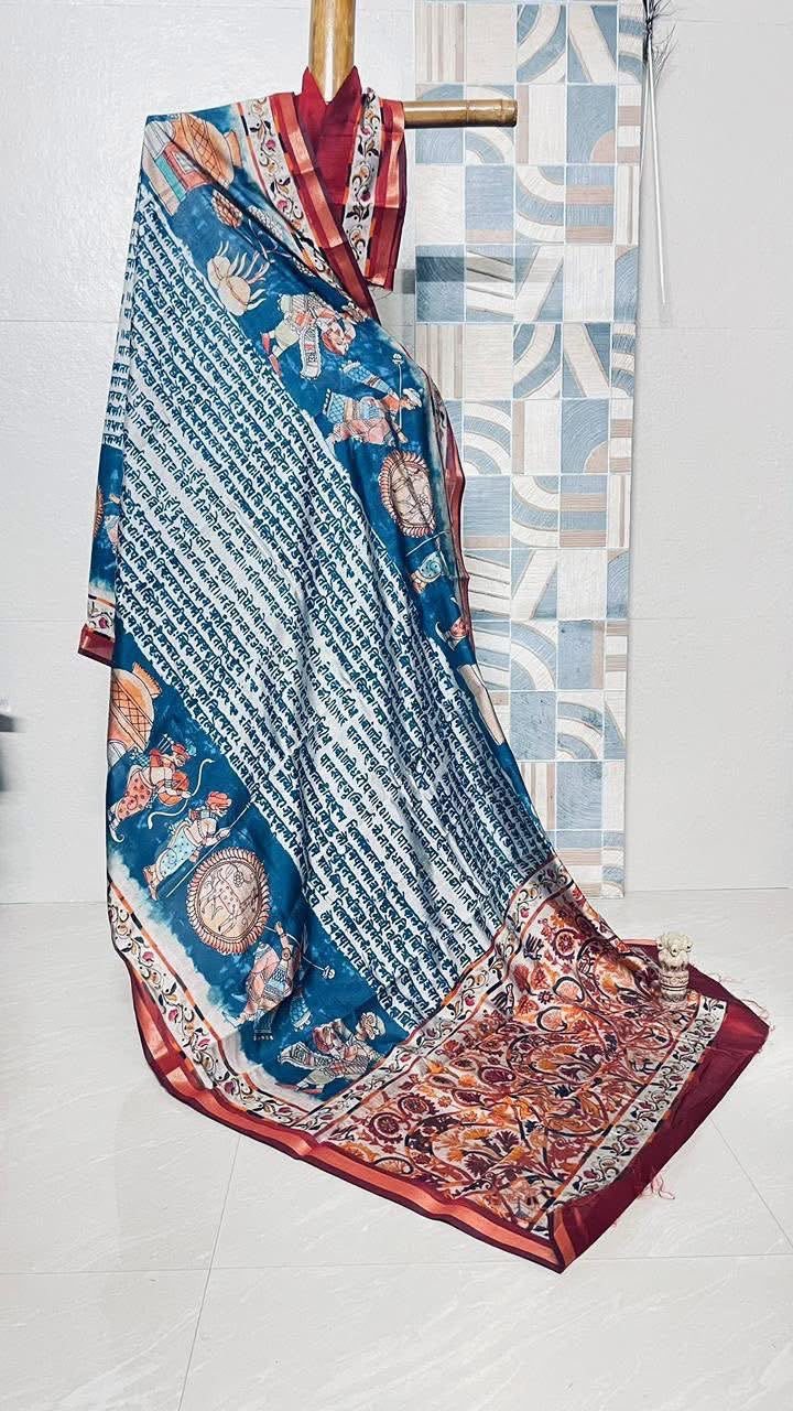 Sanskrit script paint on Chanderi silk