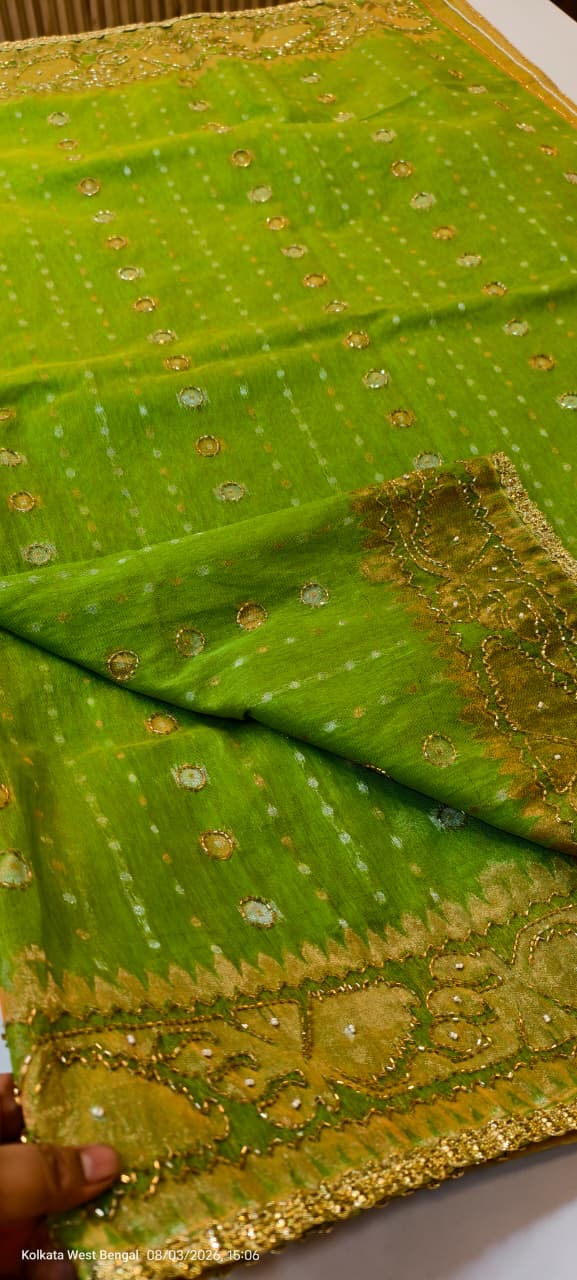 Mint green Handcrafted Kardana Jamdani Saree with Karchupi Work