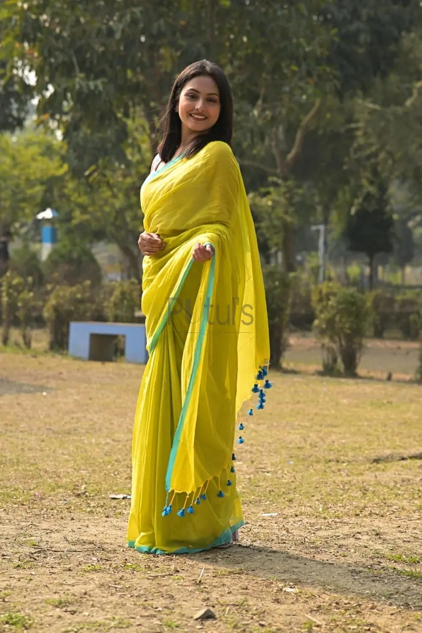 Fluorescent mul cotton saree Putul's Fashion