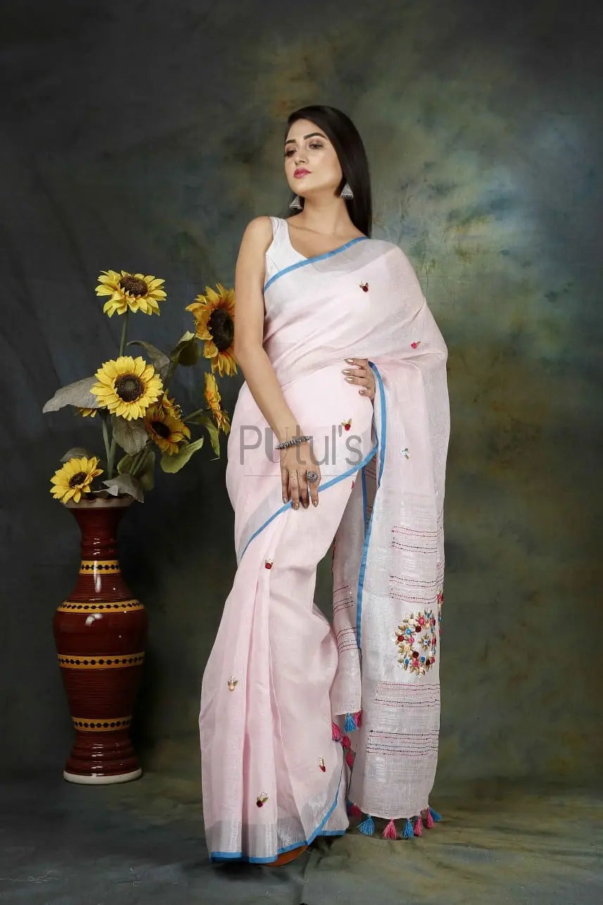 French knot soft linen saree of Bengal Putul's Fashion