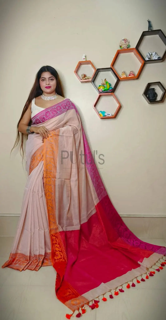 Ganga yamuna border tissue cotton saree bengalisaree Putul's Fashion