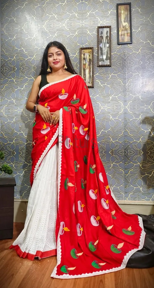 Hakoba And cotton saree with prodip embroidery fusion saree Putul's Fashion