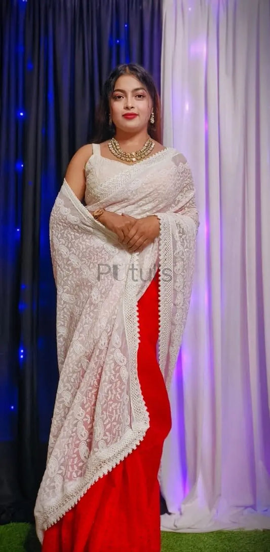 Hakoba and Chikonkari fusion saree Putul's Fashion