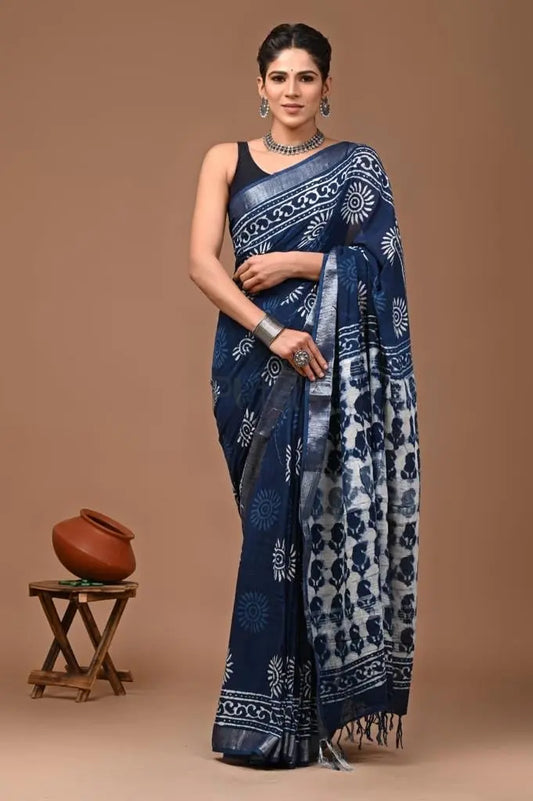 Jaipur Linen saree with blouse piece Putul's Fashion