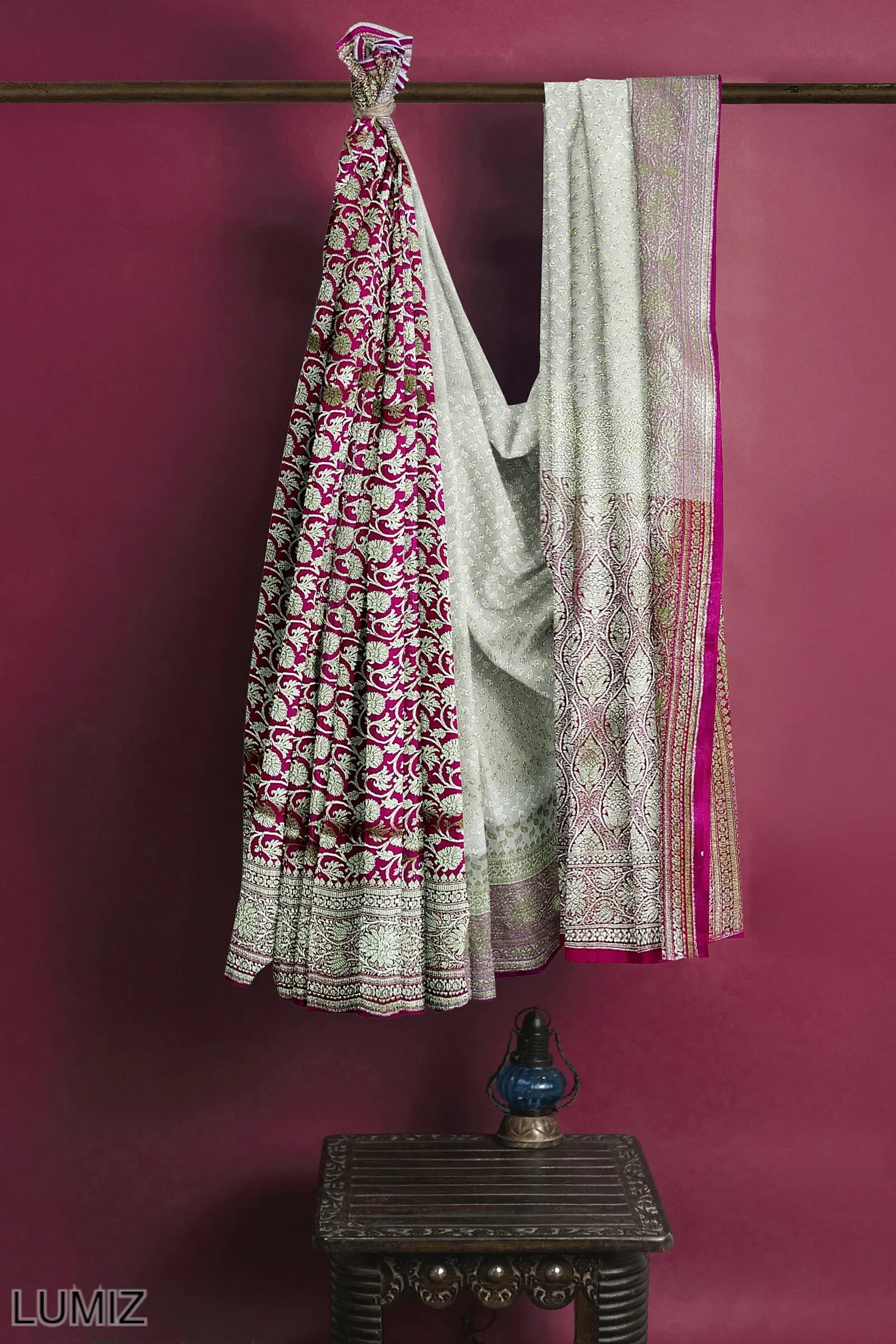 Katan Banarasi silk saree white Rani My Store
