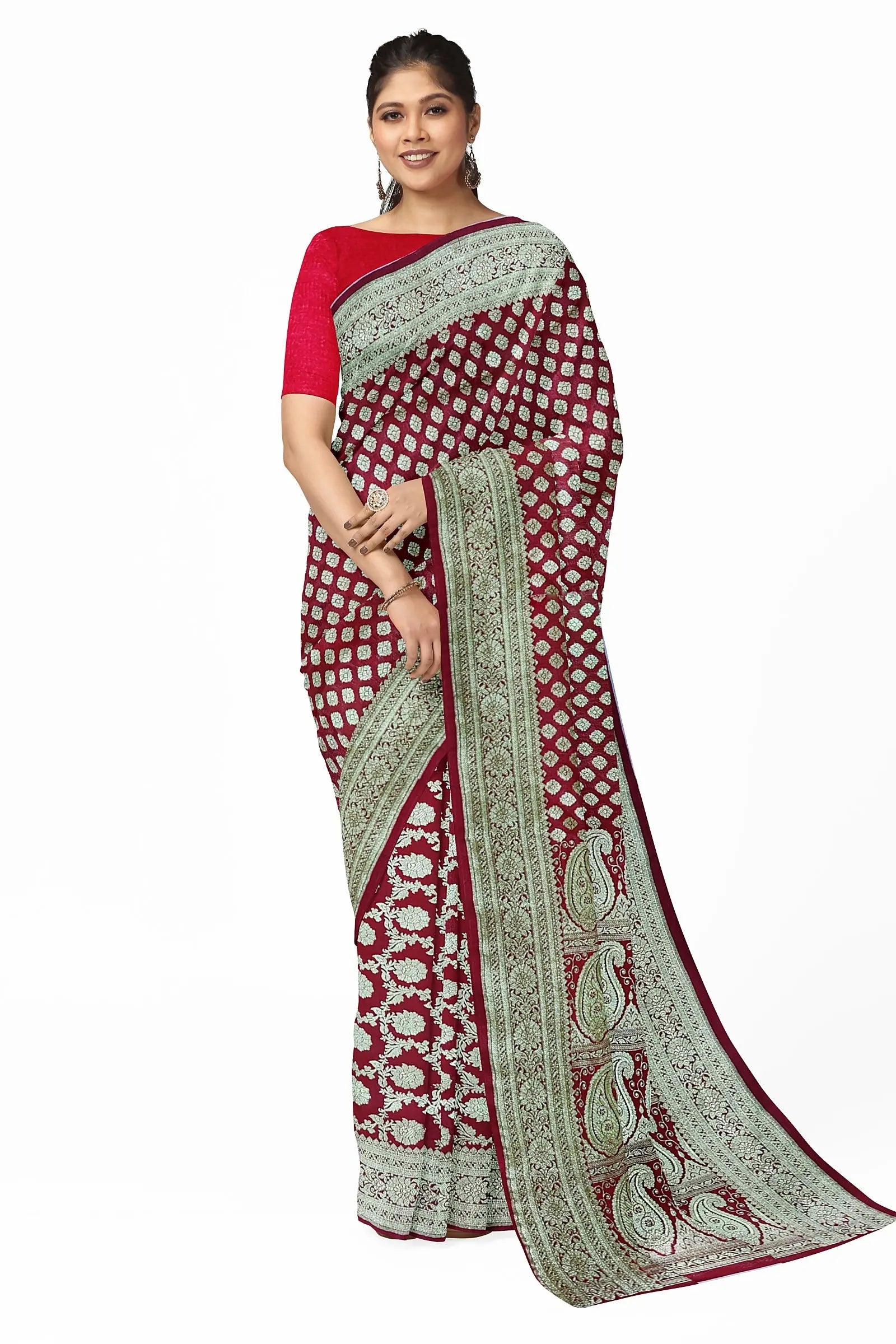 Red Banarasi silk saree wedding saree Putul's fashion