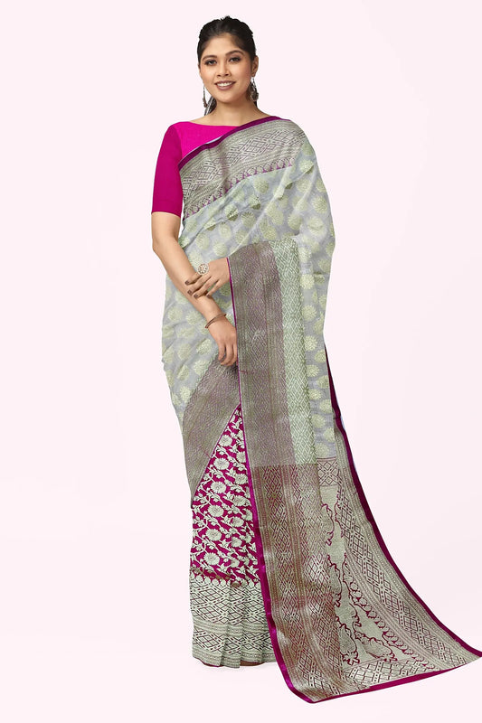 Katan benarasi silk saree white Rani Putul's fashion