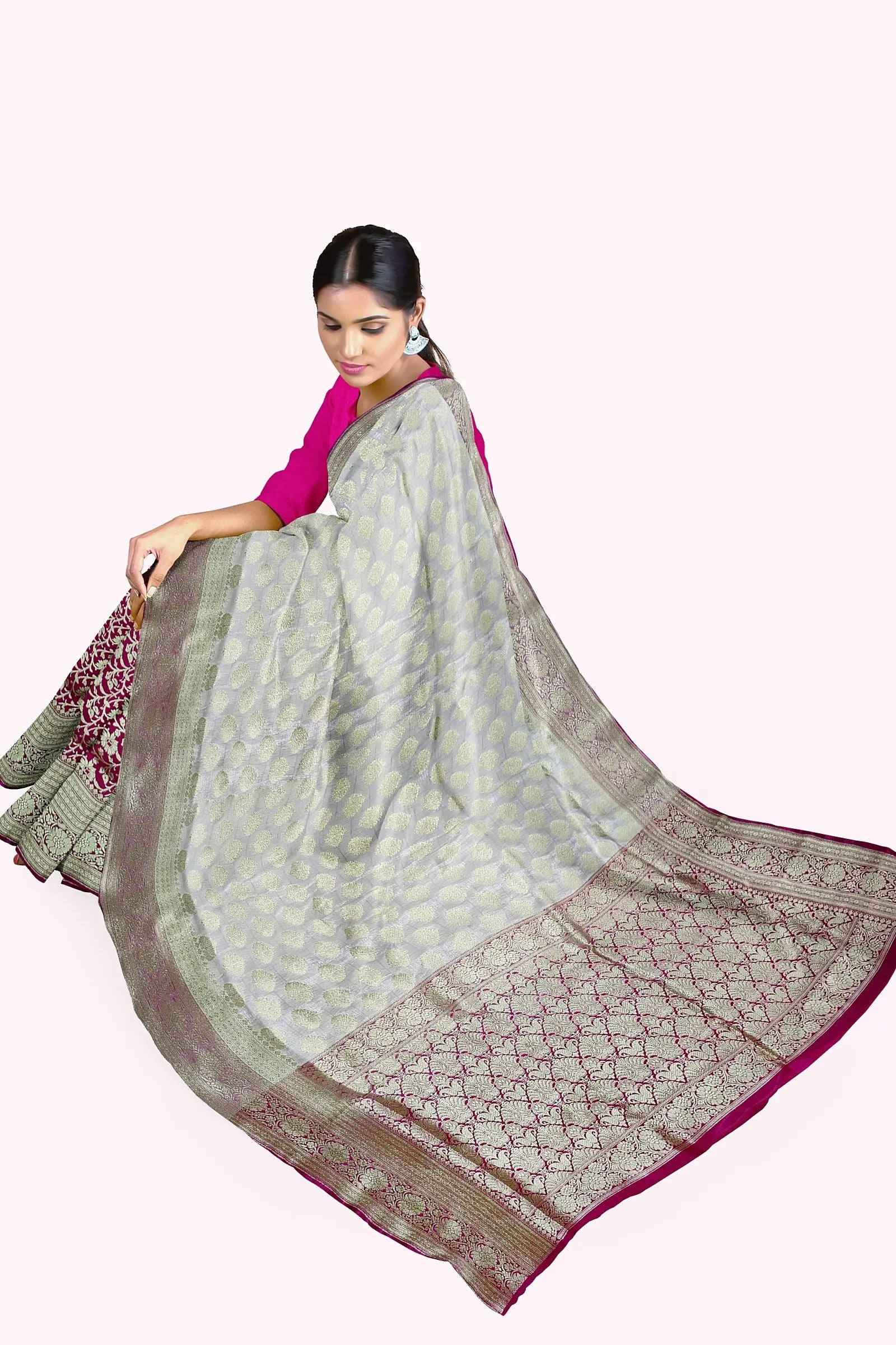 Katan benarasi silk saree white Rani Putul's fashion