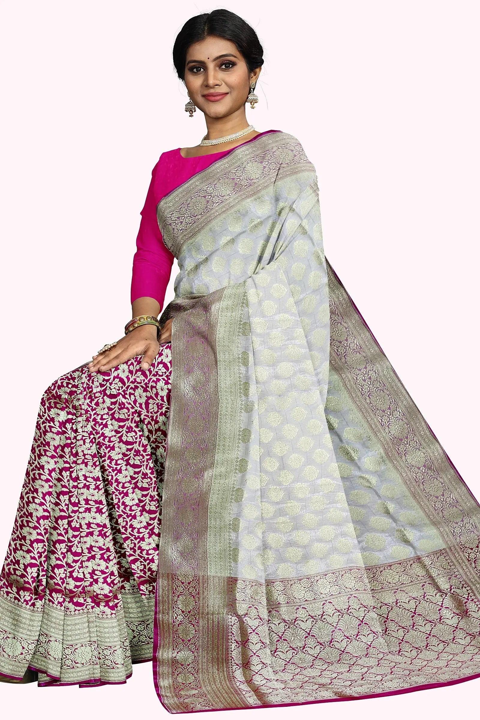 Katan benarasi silk saree white Rani Putul's fashion