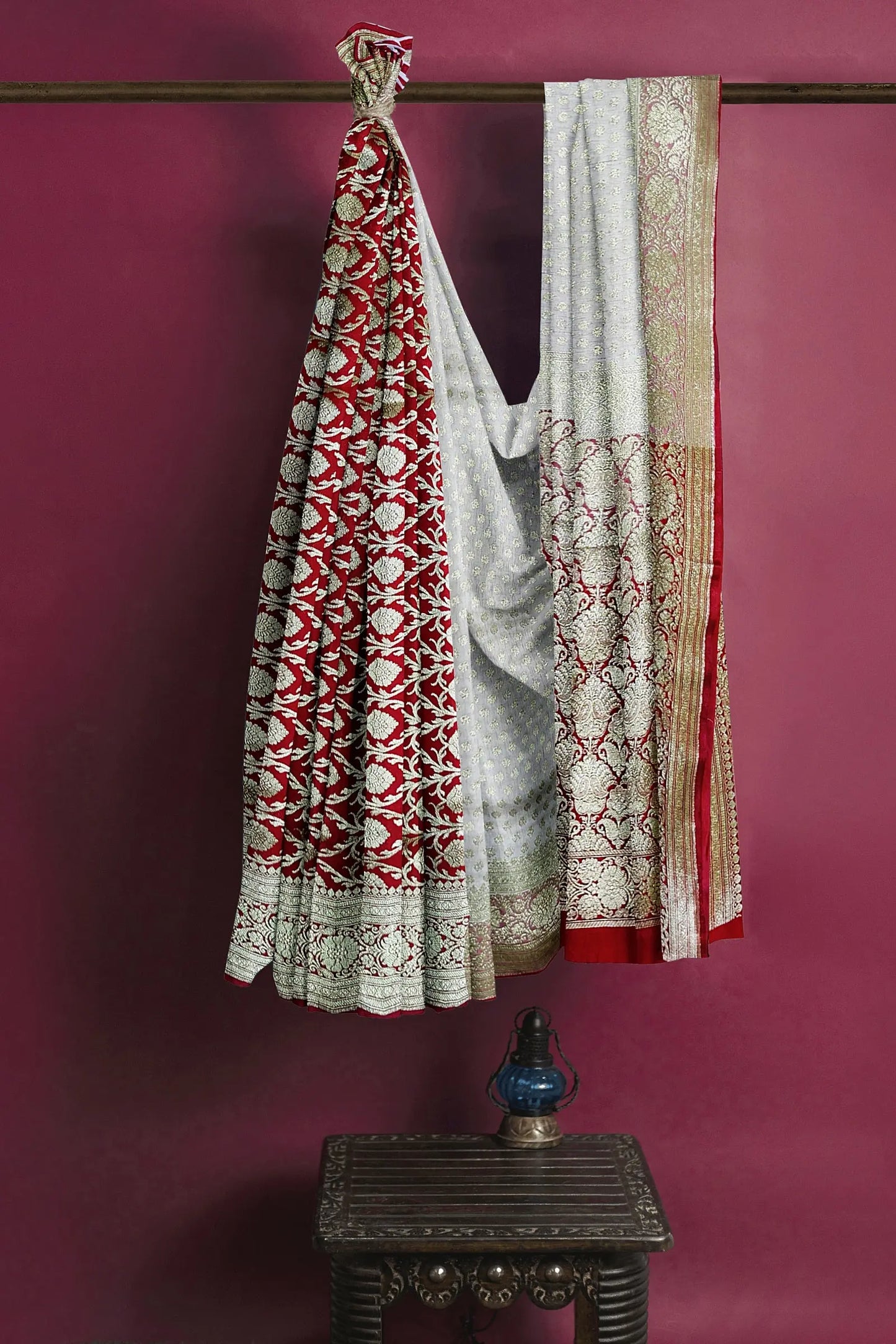 Katan benarasi silk saree white red Putul's fashion