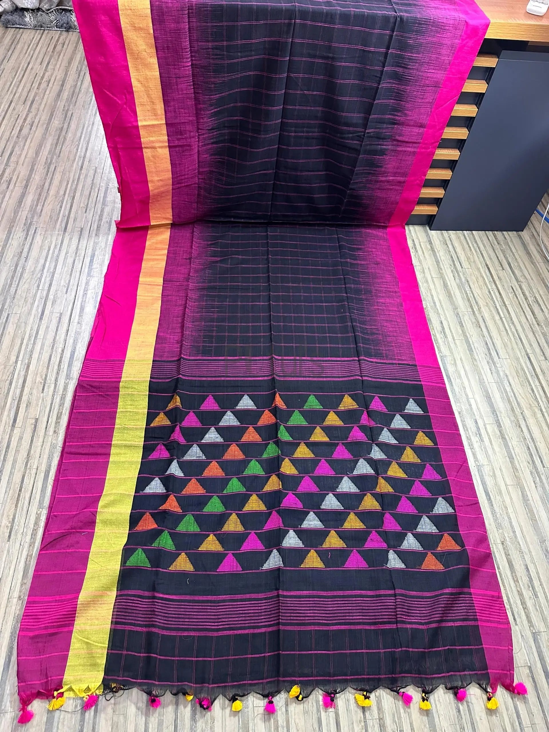 Khadi cotton colour block handloom saree Putul's Fashion