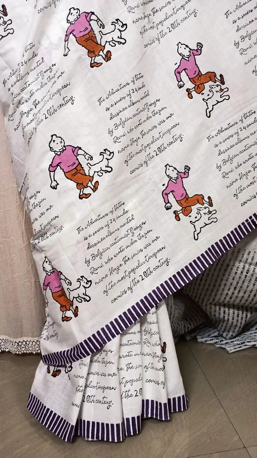 Khadi cotton comic saree tintin Putul's fashion