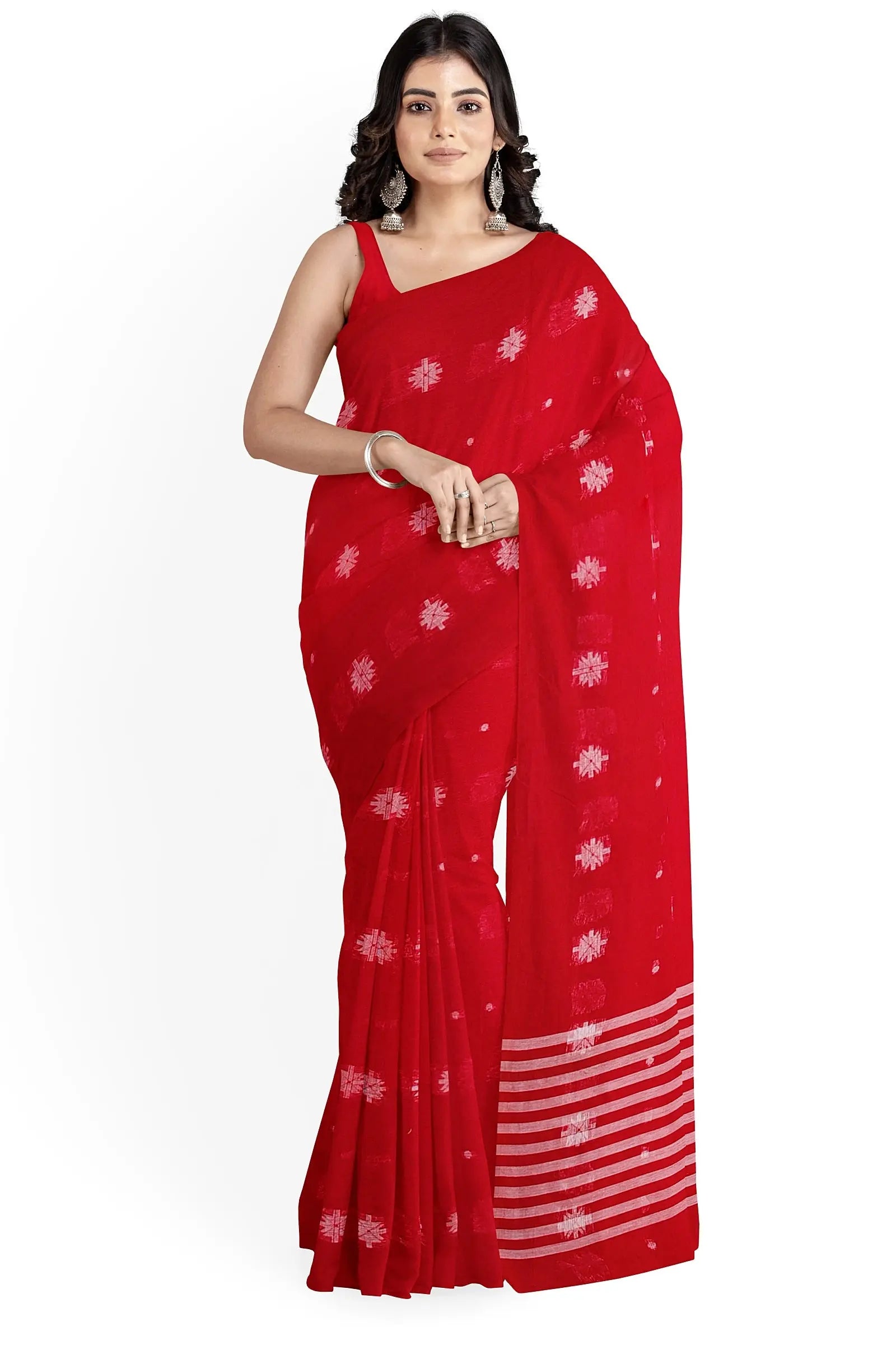 Bridal red cotton saree Putul's fashion