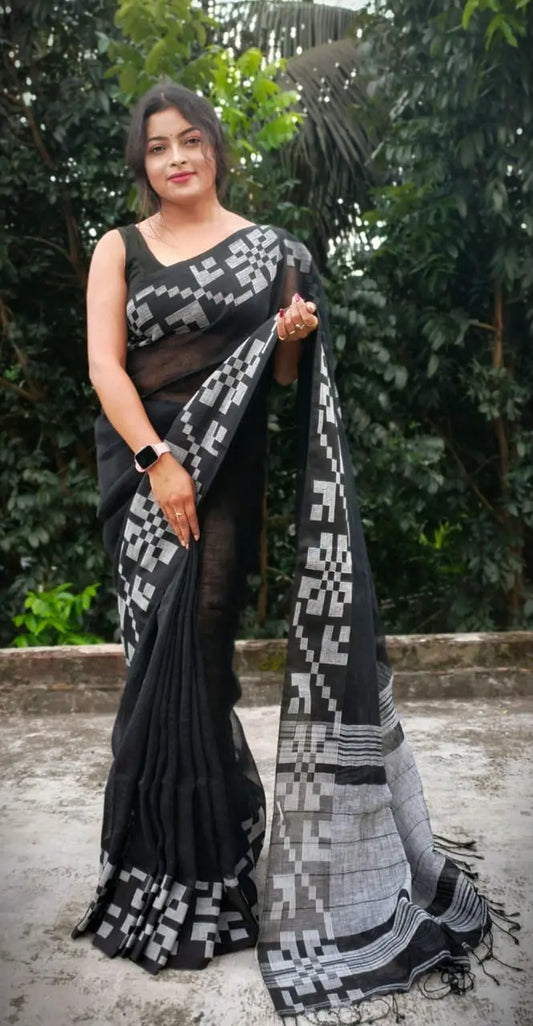 Linen box Jamdani black colour