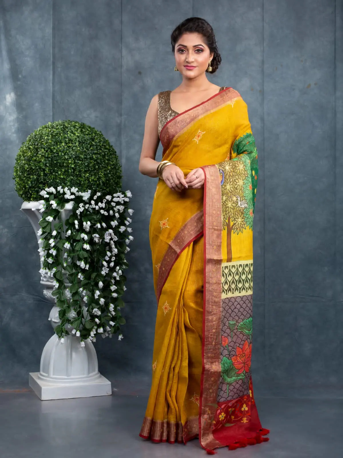 Linen saree digital print original quality Putul's fashion