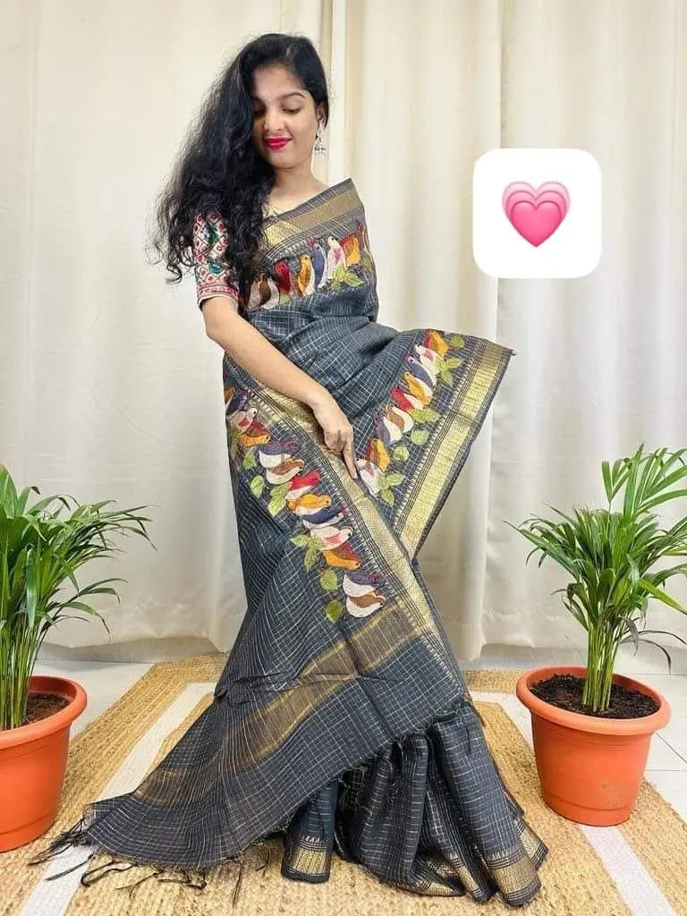 Mangalgiri silk saree bird embroidery Putul's Fashion