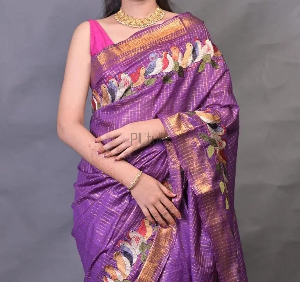 Mangalgiri silk saree bird embroidery Putul's Fashion