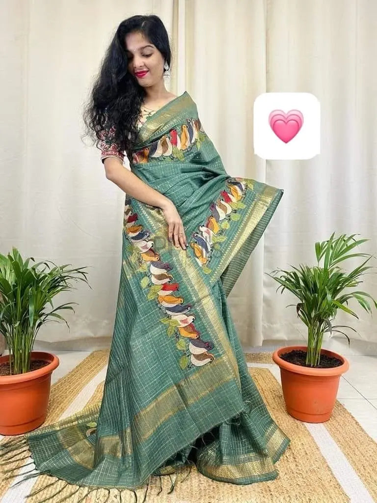 Mangalgiri silk saree bird embroidery Putul's Fashion