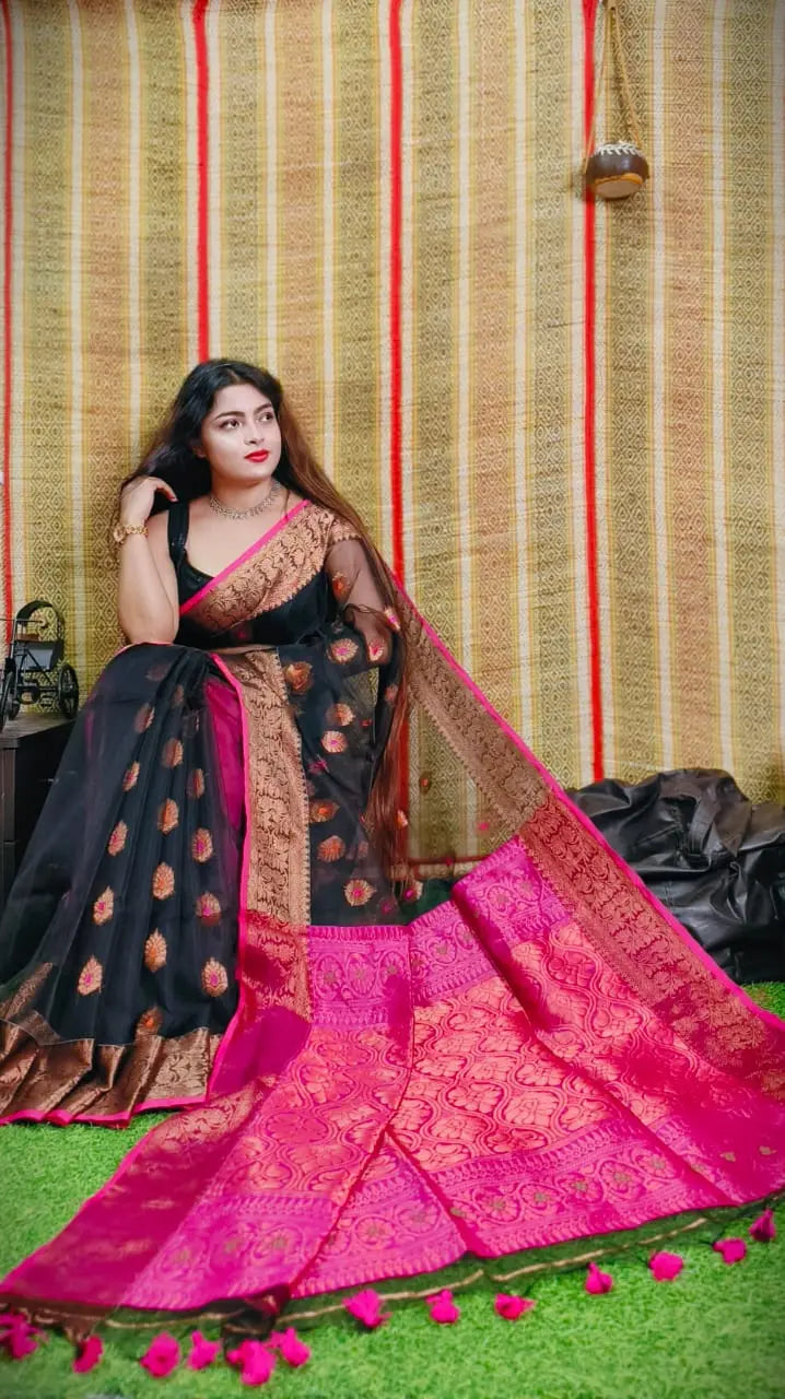 Rich Look Banarasi Silk Saree With Zari Weaving Border Along With Minakari  Work Saree for Women Wedding Reception Haldi Sangeet Puja Wear - Etsy