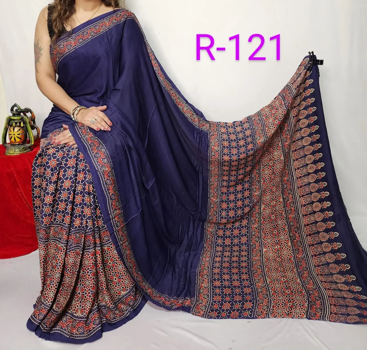 Modal silk saree with ajrakh print Putul's fashion