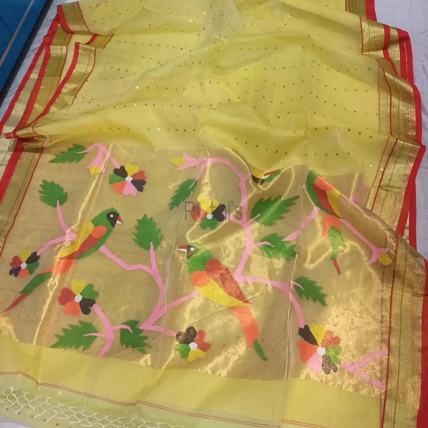 Muslin paithani fusion with sequins weaving Putul's Fashion