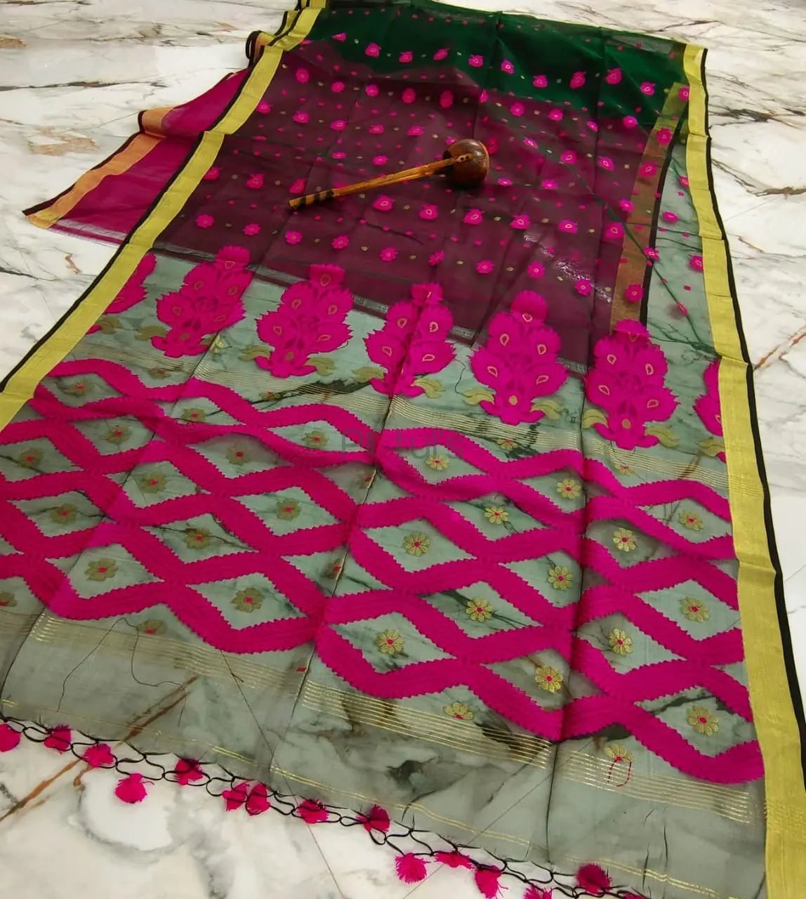 Muslin saree of Bengal Anarkali design black saree with Rani thread work Putul's Fashion