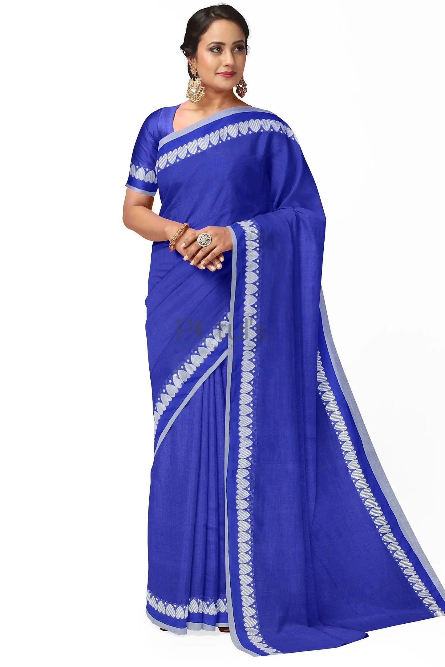 Navy blue Khadi cotton saree love weaving on border Putul's Fashion
