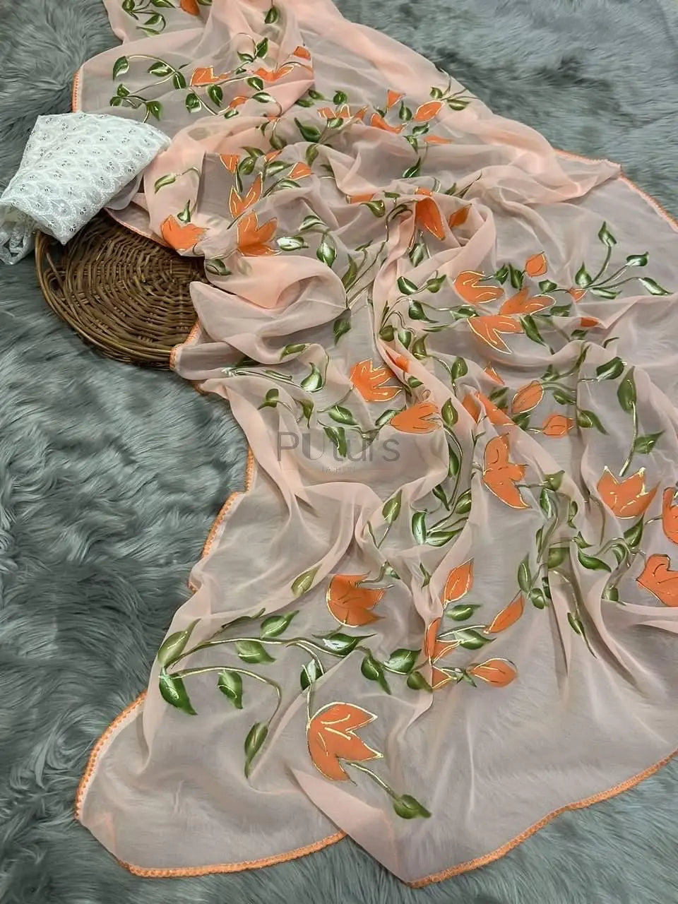 Organza handpaint silk saree Putul's Fashion
