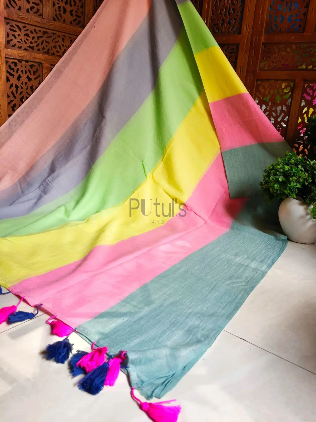 Rainbow mul cotton saree Putul's Fashion