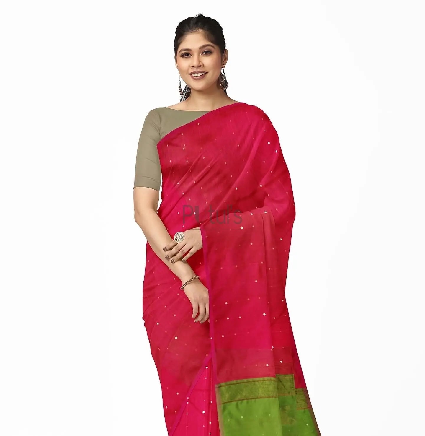Red sequins saree with Jamdani pallu saree Putul's Fashion