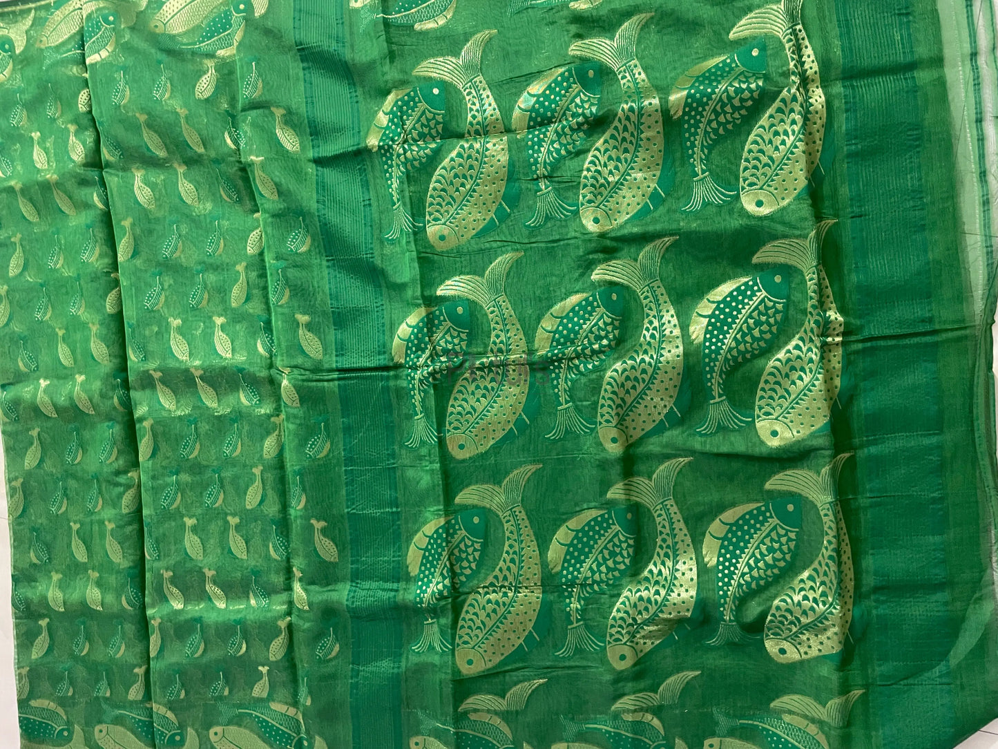 Resham Dhakai jamdani saree fish motif of golden work Putul's Fashion