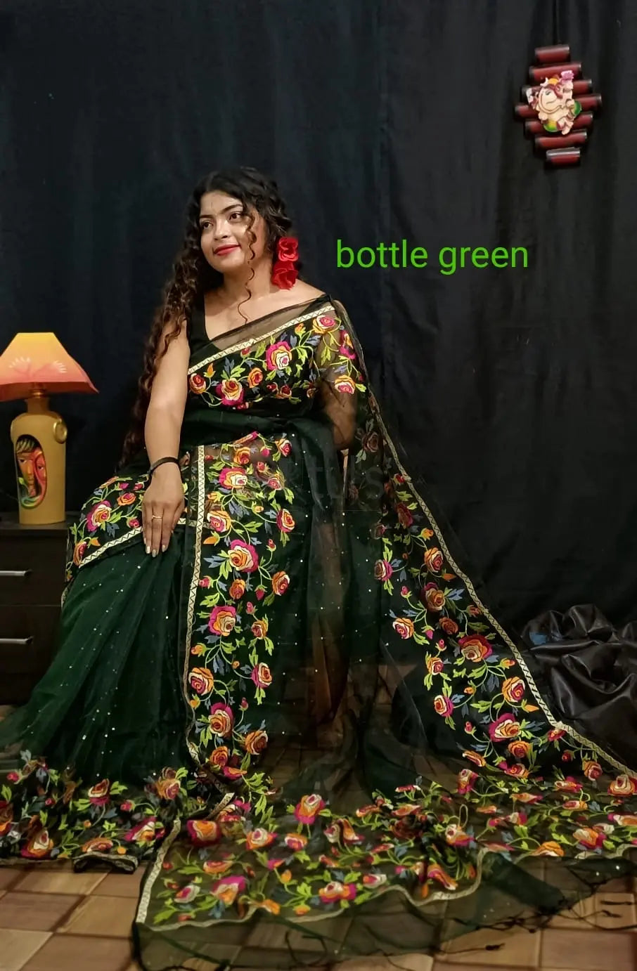 Rose parsi embroidery on Muslin saree Putul's Fashion