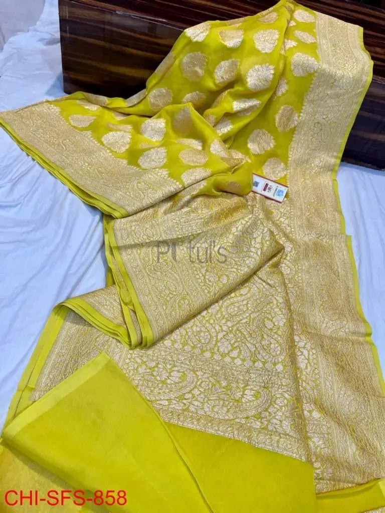 Semi georgette banarasi of yellow colour Putul's Fashion
