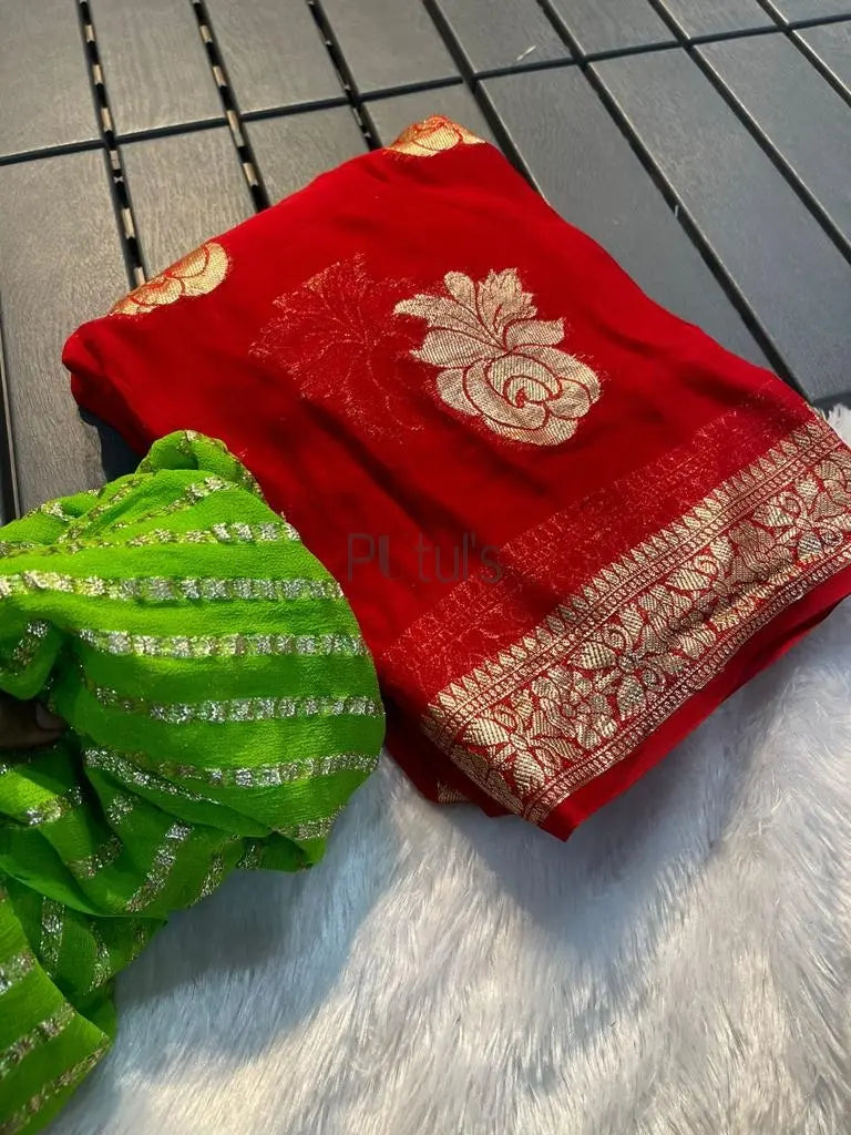Semi georgette silk of flower weaving Putul's Fashion