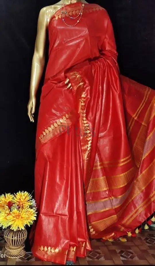 Semi tussar silk with banarasi zari border Putul's Fashion